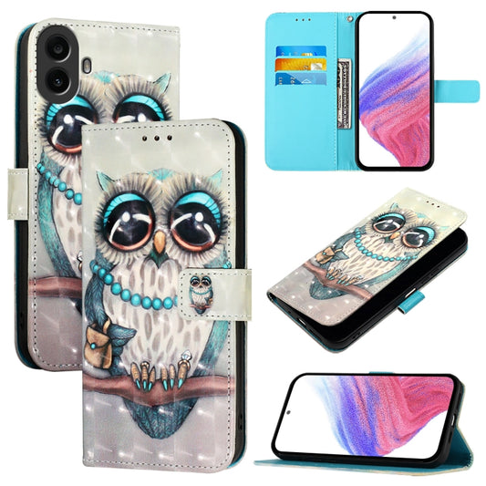 For Nothing CMF Phone 1 3D Painting Horizontal Flip Leather Phone Case(Grey Owl) - Nothing Cases by buy2fix | Online Shopping UK | buy2fix