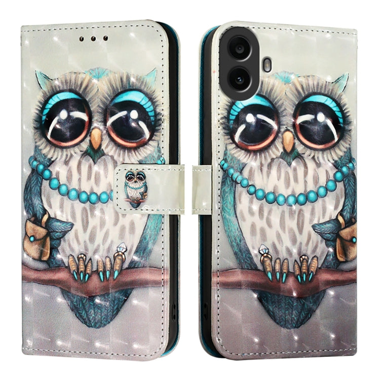 For Nothing CMF Phone 1 3D Painting Horizontal Flip Leather Phone Case(Grey Owl) - Nothing Cases by buy2fix | Online Shopping UK | buy2fix