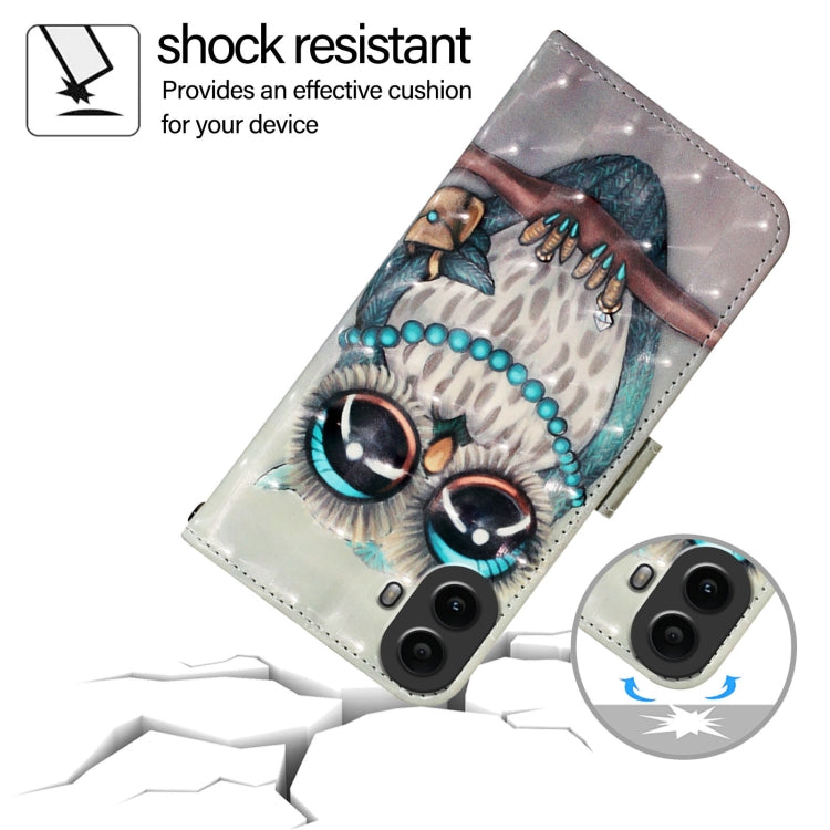 For Nothing CMF Phone 1 3D Painting Horizontal Flip Leather Phone Case(Grey Owl) - Nothing Cases by buy2fix | Online Shopping UK | buy2fix