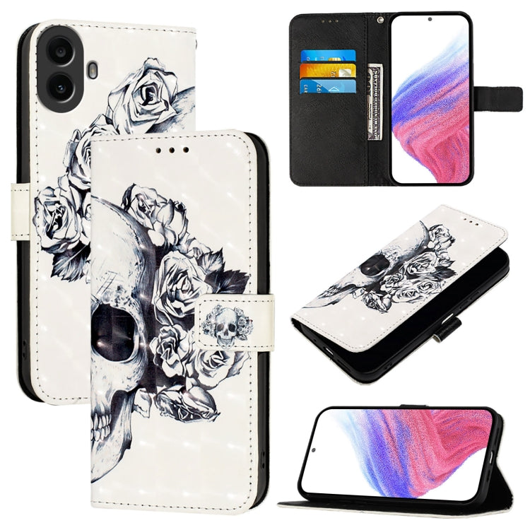 For Nothing CMF Phone 1 3D Painting Horizontal Flip Leather Phone Case(Skull) - More Brand by buy2fix | Online Shopping UK | buy2fix