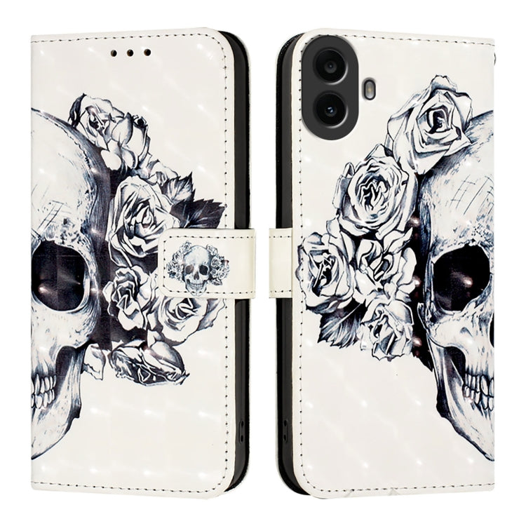 For Nothing CMF Phone 1 3D Painting Horizontal Flip Leather Phone Case(Skull) - More Brand by buy2fix | Online Shopping UK | buy2fix
