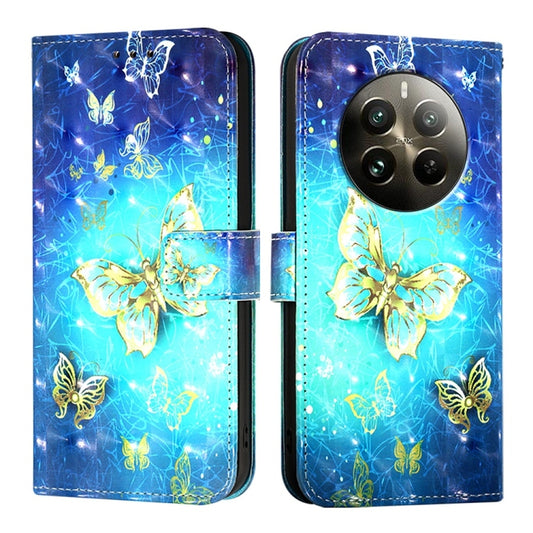 For Realme 12 Pro / Realme 12 Pro+ 3D Painting Horizontal Flip Leather Phone Case(Golden Butterfly) by buy2fix