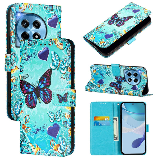 For OnePlus 12 5G Global Colored Drawing Pattern Plain Weave Leather Phone Case(Caring Butterfly) by buy2fix
