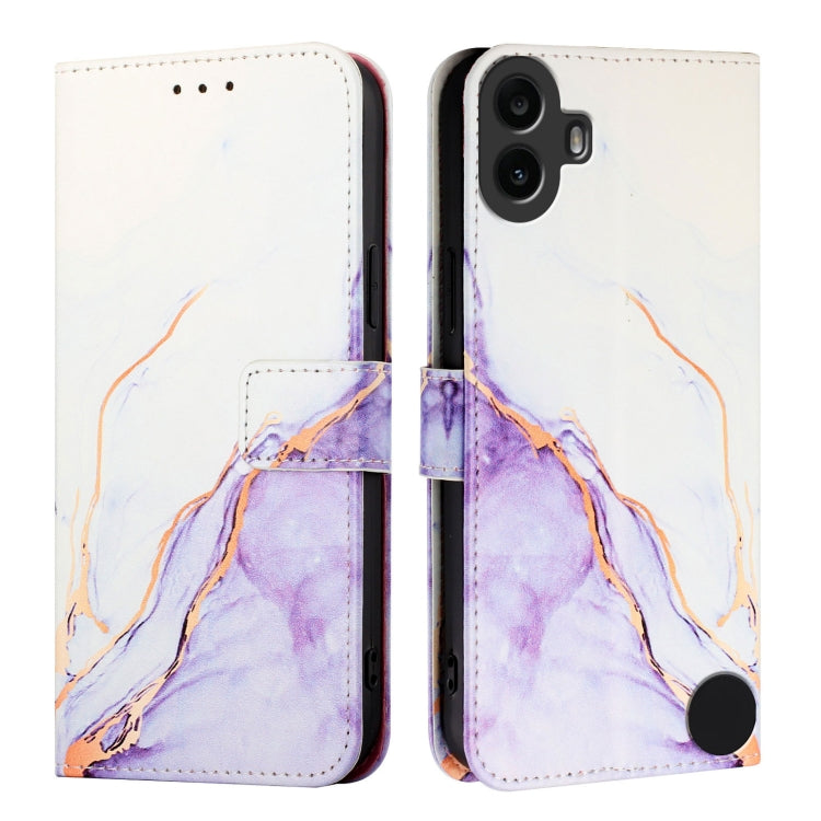 For Nothing CMF Phone 1 PT003 Marble Pattern Flip Leather Phone Case(White Purple) - More Brand by buy2fix | Online Shopping UK | buy2fix