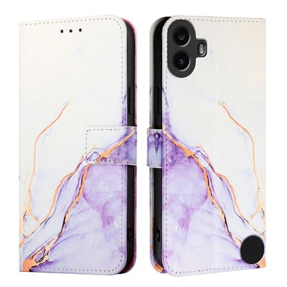 For Nothing CMF Phone 1 PT003 Marble Pattern Flip Leather Phone Case(White Purple) - More Brand by buy2fix | Online Shopping UK | buy2fix