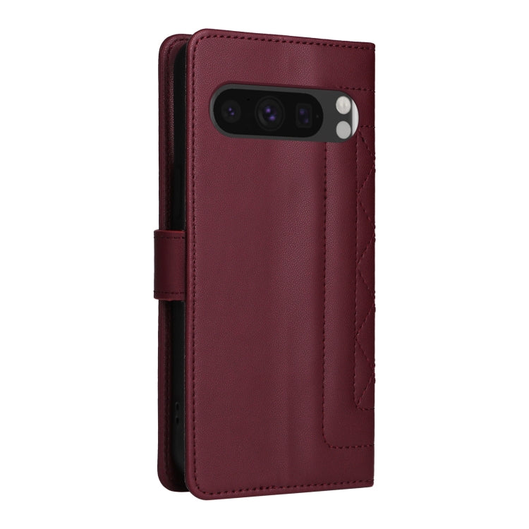 For Google Pixel 9 Diamond Lattice Leather Flip Phone Case(Wine Red) - Google Cases by buy2fix | Online Shopping UK | buy2fix