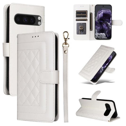 For Google Pixel 9 Pro Diamond Lattice Leather Flip Phone Case(White) by buy2fix