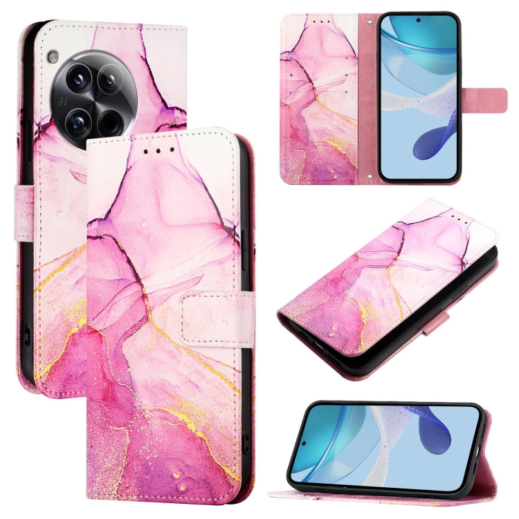 For OnePlus 12 5G Global PT003 Marble Pattern Flip Leather Phone Case(Pink Purple Gold) by buy2fix