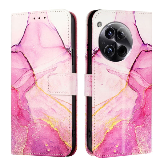 For OnePlus 12 5G Global PT003 Marble Pattern Flip Leather Phone Case(Pink Purple Gold) by buy2fix