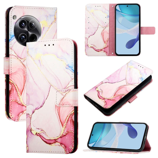 For OnePlus 12 5G Global PT003 Marble Pattern Flip Leather Phone Case(Rose Gold) by buy2fix