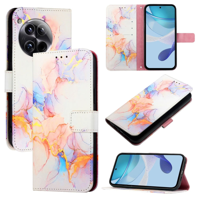 For OnePlus 12 5G Global PT003 Marble Pattern Flip Leather Phone Case(Galaxy Marble White) by buy2fix