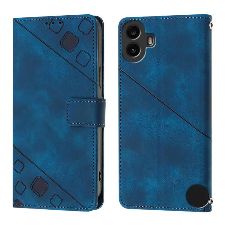 For Nothing CMF Phone 1 Skin-feel Embossed Leather Phone Case(Blue) - Nothing Cases by buy2fix | Online Shopping UK | buy2fix