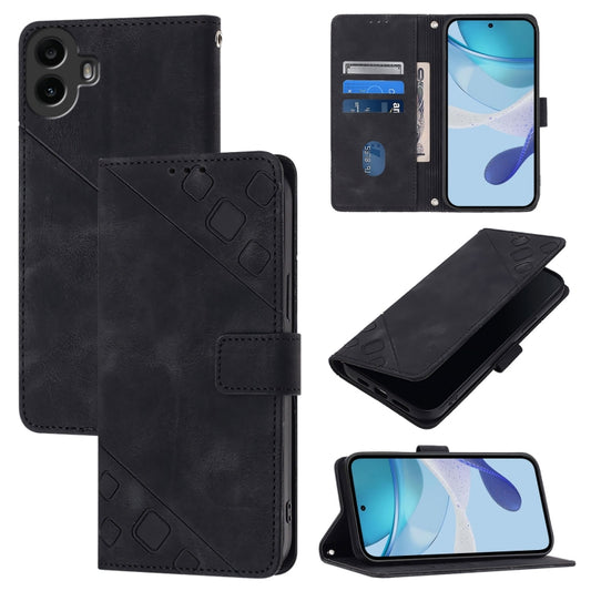 For Nothing CMF Phone 1 Skin-feel Embossed Leather Phone Case(Black) - Nothing Cases by buy2fix | Online Shopping UK | buy2fix
