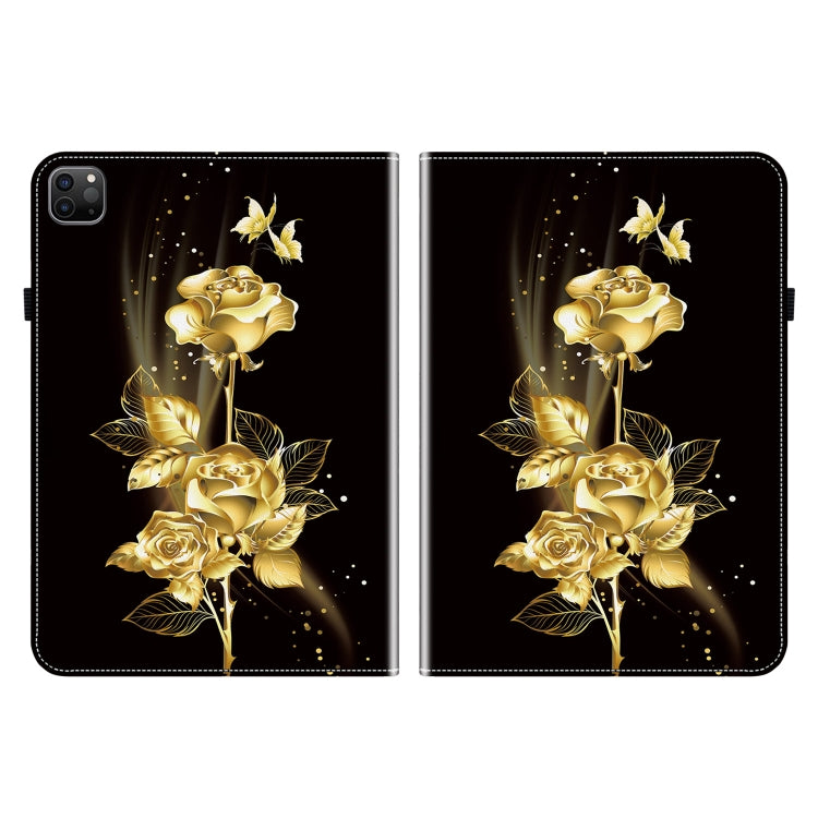 For iPad Pro 12.9 2022 / 2021 / 2020 Crystal Texture Painted Leather Smart Tablet Case(Gold Butterfly Rose) - iPad Pro 12.9 (2022/2021) Cases by buy2fix | Online Shopping UK | buy2fix