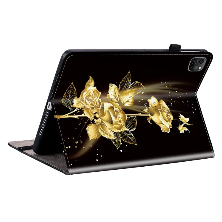 For iPad Pro 12.9 2022 / 2021 / 2020 Crystal Texture Painted Leather Smart Tablet Case(Gold Butterfly Rose) - iPad Pro 12.9 (2022/2021) Cases by buy2fix | Online Shopping UK | buy2fix