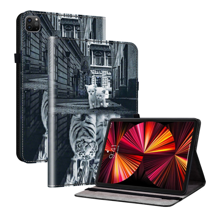 For iPad Pro 12.9 2022 / 2021 / 2020 Crystal Texture Painted Leather Smart Tablet Case(Cat Reflection Tiger) - iPad Pro 12.9 (2022/2021) Cases by buy2fix | Online Shopping UK | buy2fix