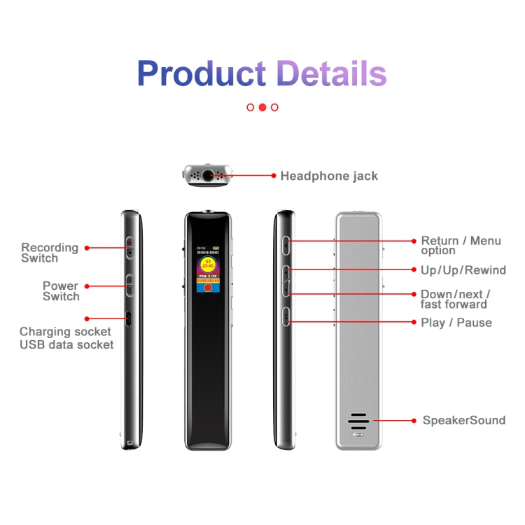 JNN Q33 HD Color Screen Stick Shape Portable Voice Recording Pen, Memory:8GB(Black) - Recording Pen by JNN | Online Shopping UK | buy2fix