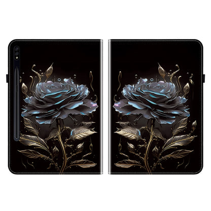 For Samsung Galaxy Tab S7 FE / S8+ / S7+ Crystal Texture Painted Leather Tablet Case(Black Rose) by buy2fix