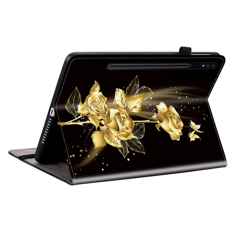 For Samsung Galaxy Tab S7 / S8 Crystal Texture Painted Leather Tablet Case(Gold Butterfly Rose) by buy2fix