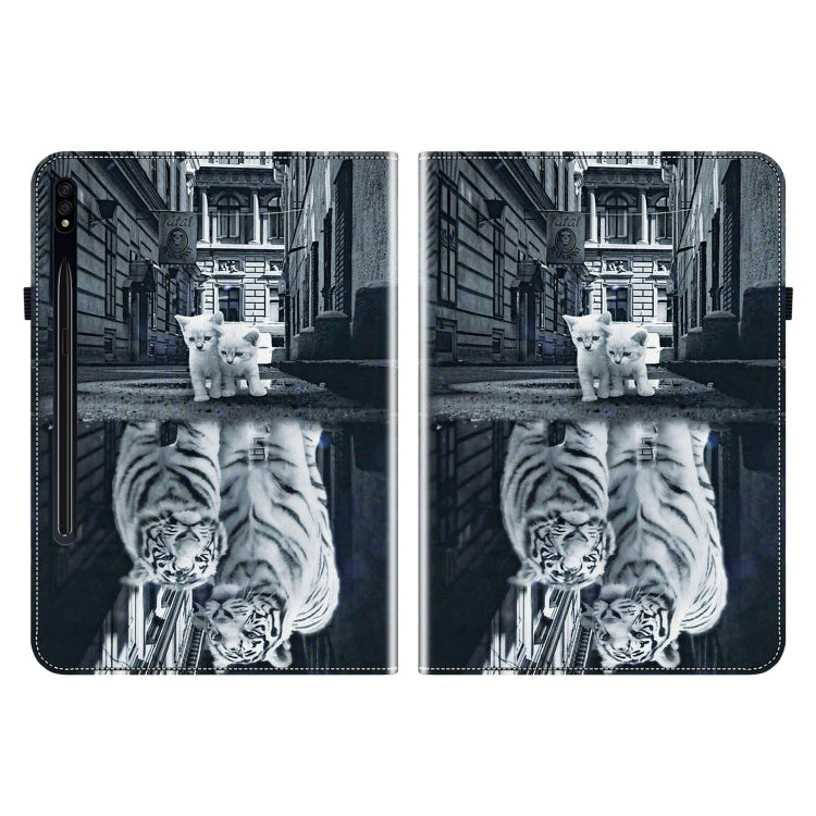 For Samsung Galaxy Tab S7 / S8 Crystal Texture Painted Leather Tablet Case(Cat Reflection Tiger) by buy2fix
