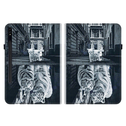 For Samsung Galaxy Tab S7 / S8 Crystal Texture Painted Leather Tablet Case(Cat Reflection Tiger) by buy2fix
