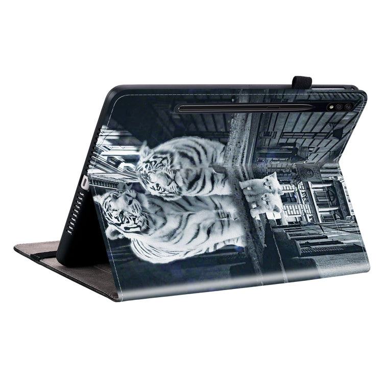 For Samsung Galaxy Tab S7 / S8 Crystal Texture Painted Leather Tablet Case(Cat Reflection Tiger) by buy2fix