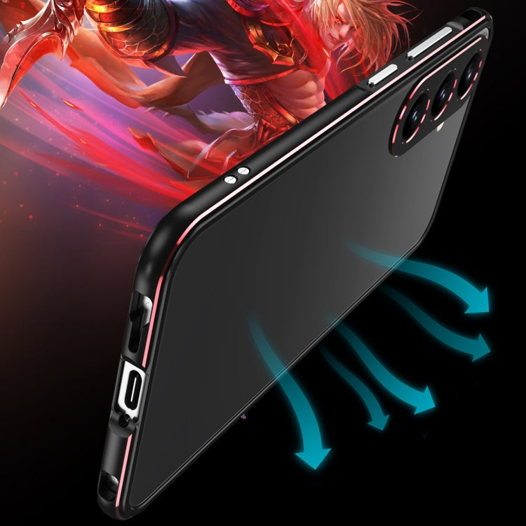 For Samsung Galaxy S24+ 5G Aurora Series Lens Protector + Metal Frame Phone Case(Black Red) - Galaxy S24+ 5G Cases by buy2fix | Online Shopping UK | buy2fix