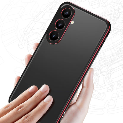 For Samsung Galaxy S24 5G Aurora Series Lens Protector + Metal Frame Phone Case(Black Red) - Galaxy S24 5G Cases by buy2fix | Online Shopping UK | buy2fix