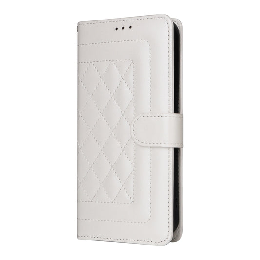 For iPhone 16 Diamond Lattice Leather Flip Phone Case(White) by buy2fix