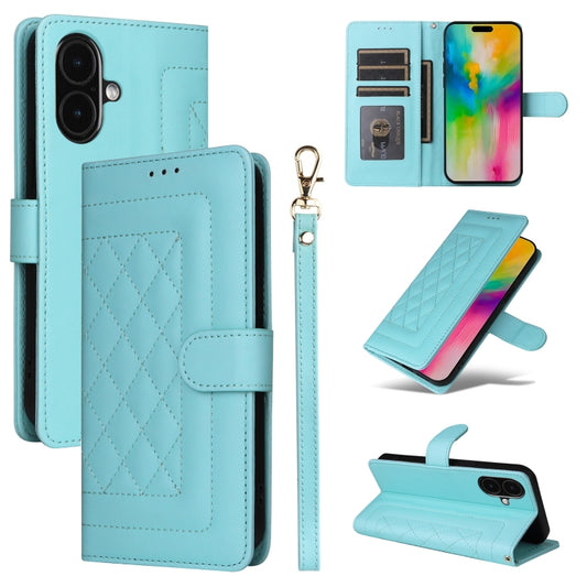 For iPhone 16 Diamond Lattice Leather Flip Phone Case(Mint Green) - iPhone 16 Cases by buy2fix | Online Shopping UK | buy2fix