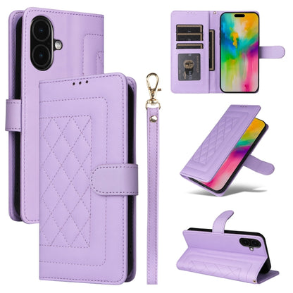 For iPhone 16 Diamond Lattice Leather Flip Phone Case(Light Purple) - iPhone 16 Cases by buy2fix | Online Shopping UK | buy2fix