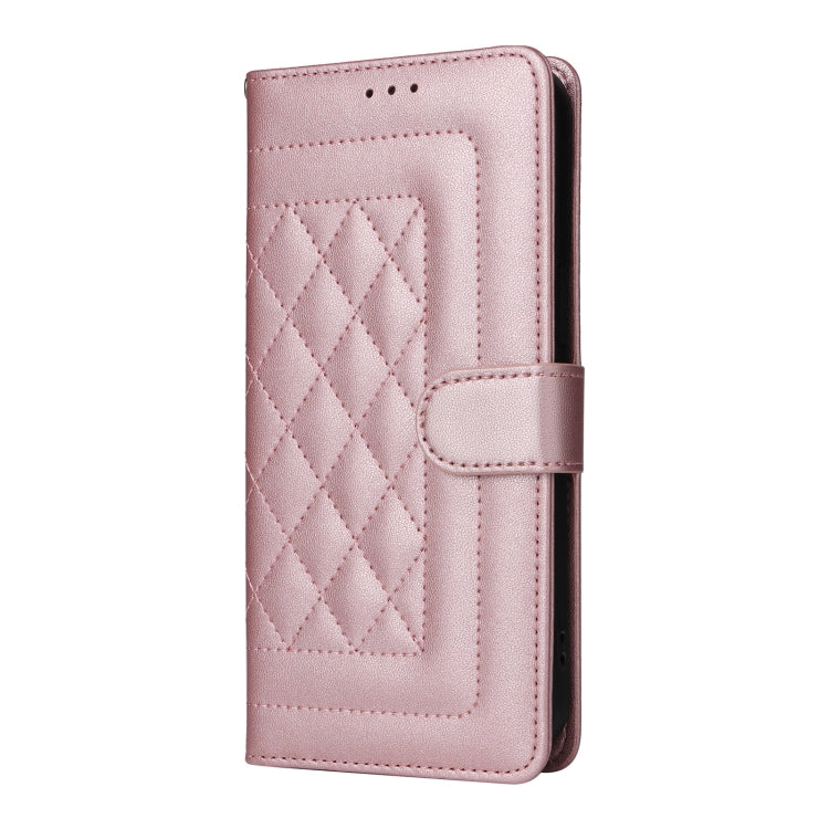 For iPhone 16 Diamond Lattice Leather Flip Phone Case(Rose Gold) by buy2fix