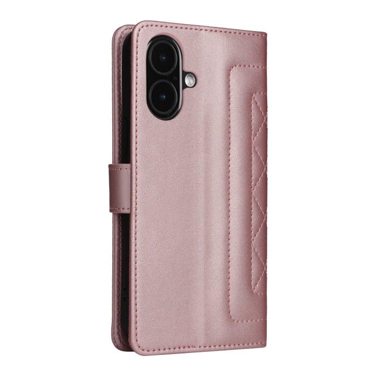 For iPhone 16 Diamond Lattice Leather Flip Phone Case(Rose Gold) by buy2fix