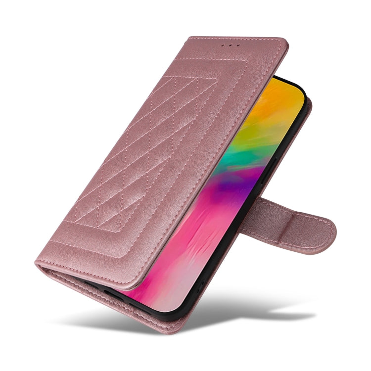 For iPhone 16 Diamond Lattice Leather Flip Phone Case(Rose Gold) by buy2fix