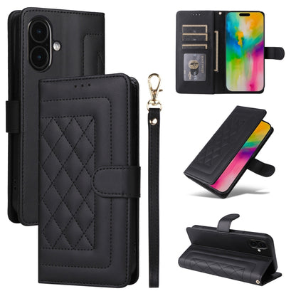 For iPhone 16 Diamond Lattice Leather Flip Phone Case(Black) by buy2fix