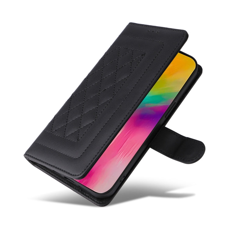 For iPhone 16 Diamond Lattice Leather Flip Phone Case(Black) by buy2fix