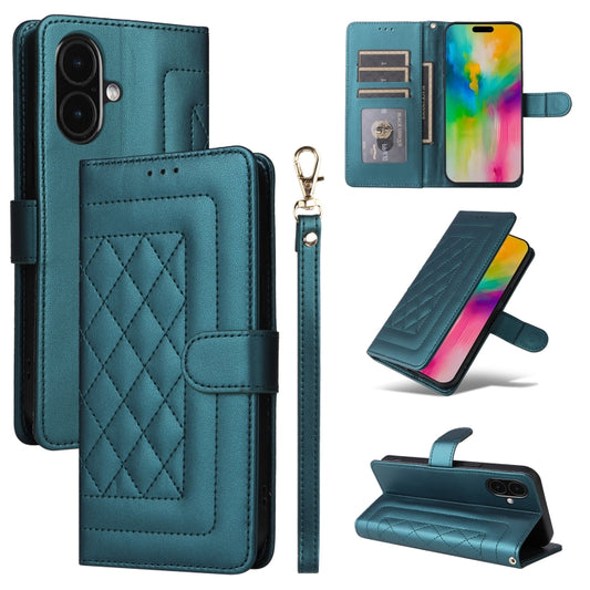 For iPhone 16 Diamond Lattice Leather Flip Phone Case(Green) - iPhone 16 Cases by buy2fix | Online Shopping UK | buy2fix