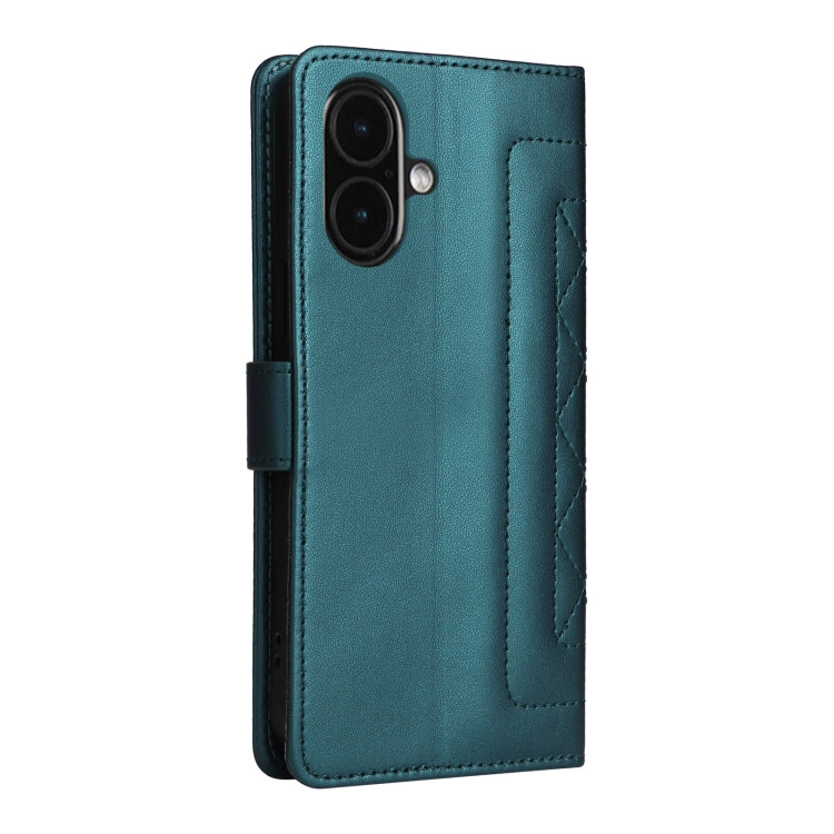 For iPhone 16 Diamond Lattice Leather Flip Phone Case(Green) by buy2fix