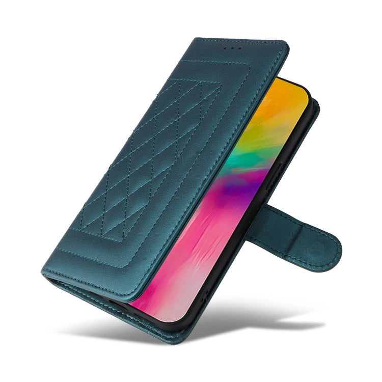 For iPhone 16 Diamond Lattice Leather Flip Phone Case(Green) by buy2fix