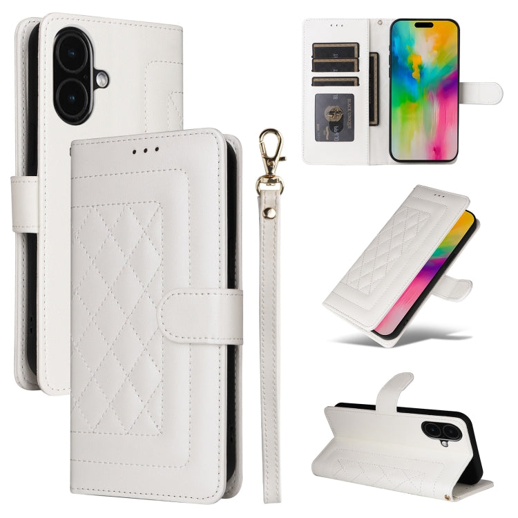 For iPhone 16 Plus Diamond Lattice Leather Flip Phone Case(White) by buy2fix