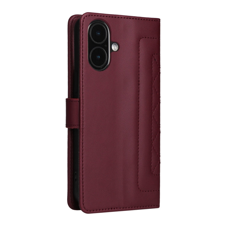 For iPhone 16 Plus Diamond Lattice Leather Flip Phone Case(Wine Red) - iPhone 16 Plus Cases by buy2fix | Online Shopping UK | buy2fix