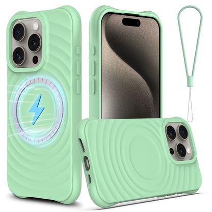 For iPhone 15 Pro Wave Texture MagSafe Magnetic Liquid Silicone Phone Case(Green) - iPhone 15 Pro Cases by buy2fix | Online Shopping UK | buy2fix