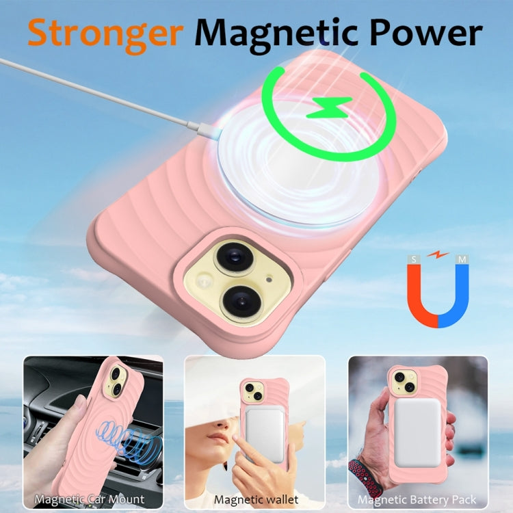 For iPhone 14 Plus Wave Texture MagSafe Magnetic Liquid Silicone Phone Case(Pink) - iPhone 14 Plus Cases by buy2fix | Online Shopping UK | buy2fix