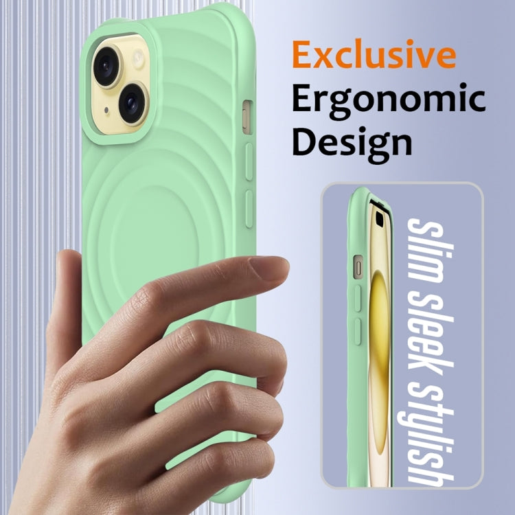 For iPhone 14 Wave Texture MagSafe Magnetic Liquid Silicone Phone Case(Green) - iPhone 14 Cases by buy2fix | Online Shopping UK | buy2fix