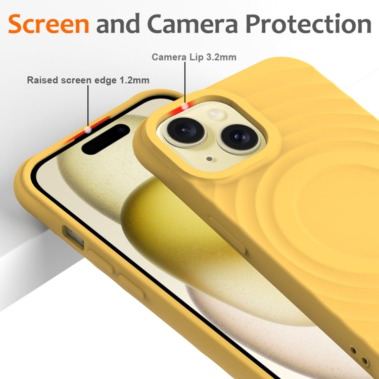 For iPhone 13 Wave Texture MagSafe Magnetic Liquid Silicone Phone Case(Yellow) by buy2fix
