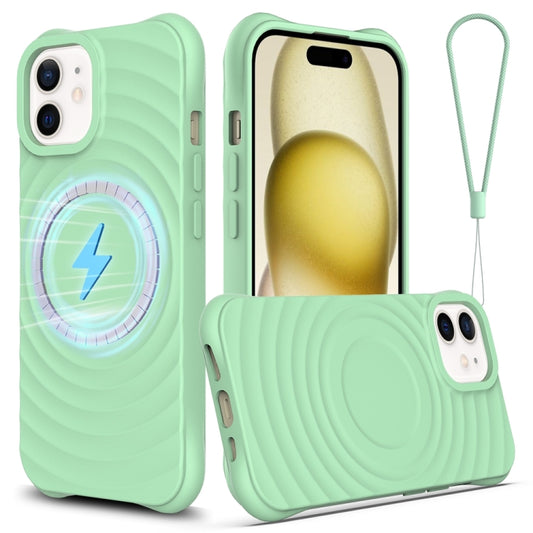 For iPhone 12 mini Wave Texture MagSafe Magnetic Liquid Silicone Phone Case(Green) - iPhone 12 mini Cases by buy2fix | Online Shopping UK | buy2fix