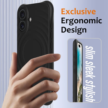 For iPhone 16 Plus Wave Texture MagSafe Magnetic Liquid Silicone Phone Case(Black) - iPhone 16 Plus Cases by buy2fix | Online Shopping UK | buy2fix