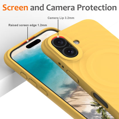 For iPhone 16 Plus Wave Texture MagSafe Magnetic Liquid Silicone Phone Case(Yellow) - iPhone 16 Plus Cases by buy2fix | Online Shopping UK | buy2fix