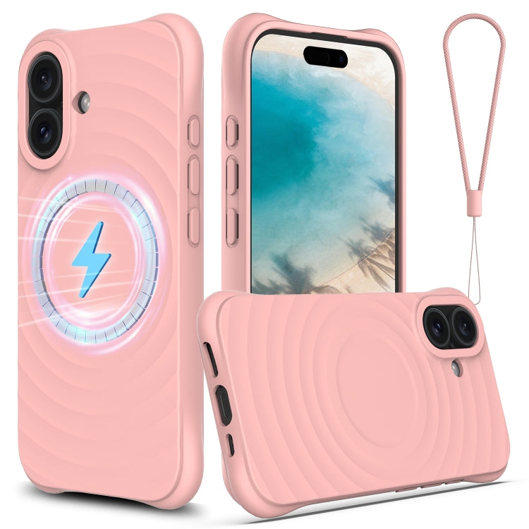 For iPhone 16 Plus Wave Texture MagSafe Magnetic Liquid Silicone Phone Case(Pink) - iPhone 16 Plus Cases by buy2fix | Online Shopping UK | buy2fix