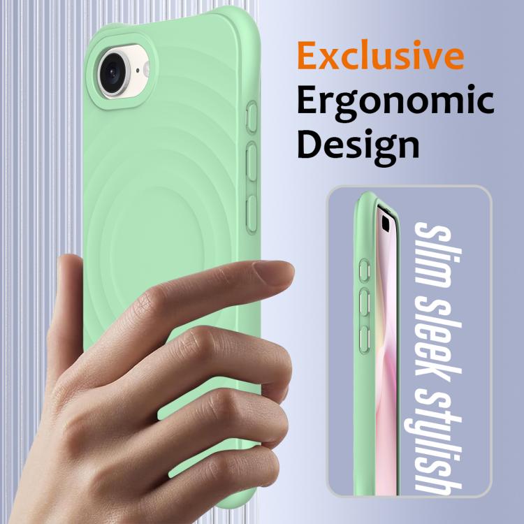 For iPhone 16e Wave Texture MagSafe Magnetic Liquid Silicone Phone Case(Green) - iPhone 16e Cases by buy2fix | Online Shopping UK | buy2fix